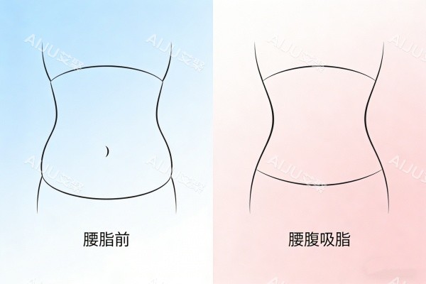 腰腹部做吸脂前后对比展示图