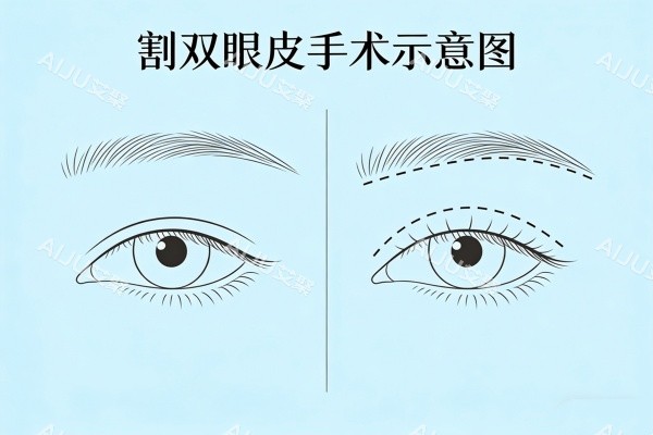 割双眼皮手术示意图